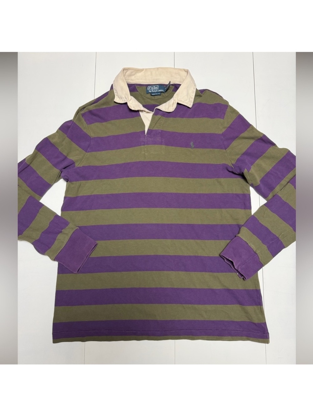 Polo Ralph Lauren Purple & Olive Striped Rugby Shirt - Long Sleeve